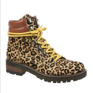 Sam Edelman Leopard Print Lace-Up Ankle Boot with Yellow Laces